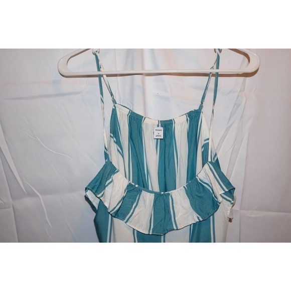 Old Navy ruffle Cami White Blue Vertical Stripe - Picture 13 of 14